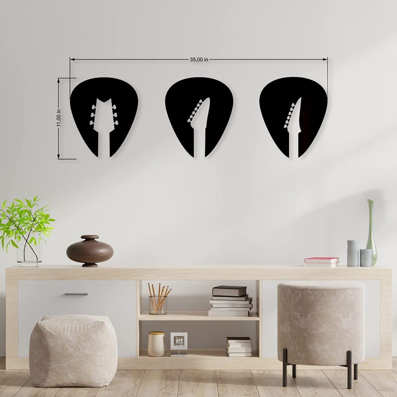 3 Piece Wood Wall Art Set Wooden Guitar Wall Decor Guitar Etsy