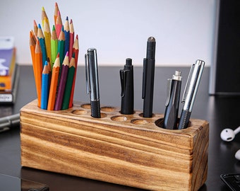Wood Desk Organizer, Wooden Pencil Holder, Fountain Pen Holder for Desk, Desk Pen Holder, Office Decor, Pens Holder for Desk, Ultimate Gifts
