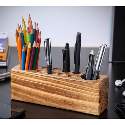 Wood Desk Organizer Wooden Pencil Holder Fountain Pen Holder Etsy