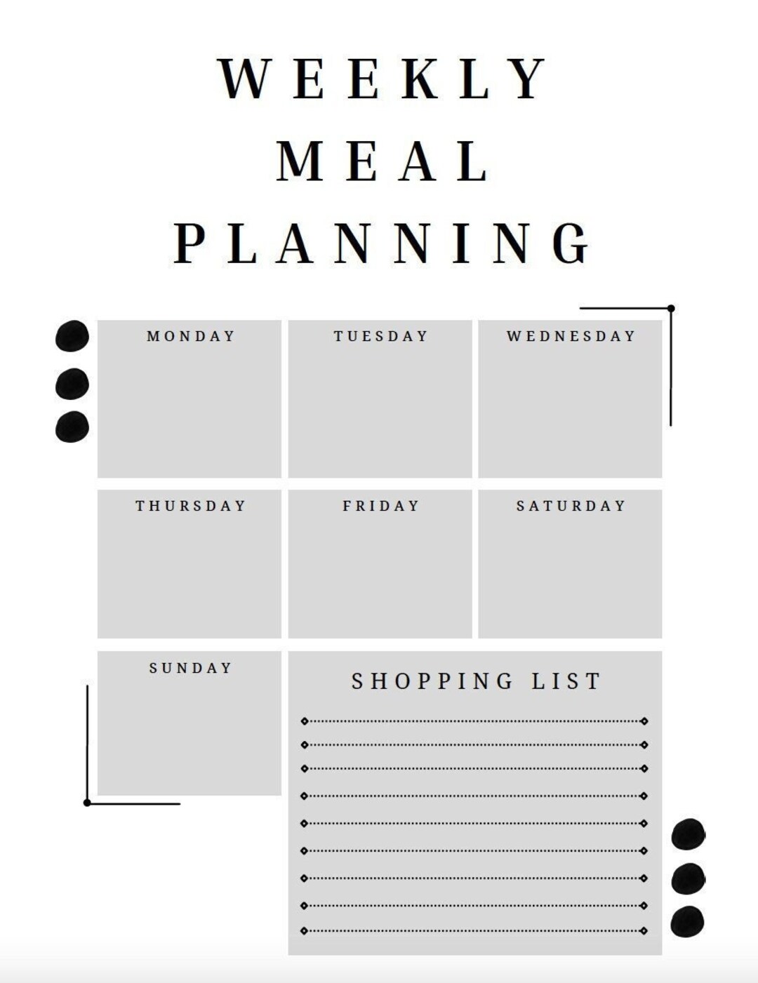 Weekly Meal Planning Template - Classic Style - Etsy