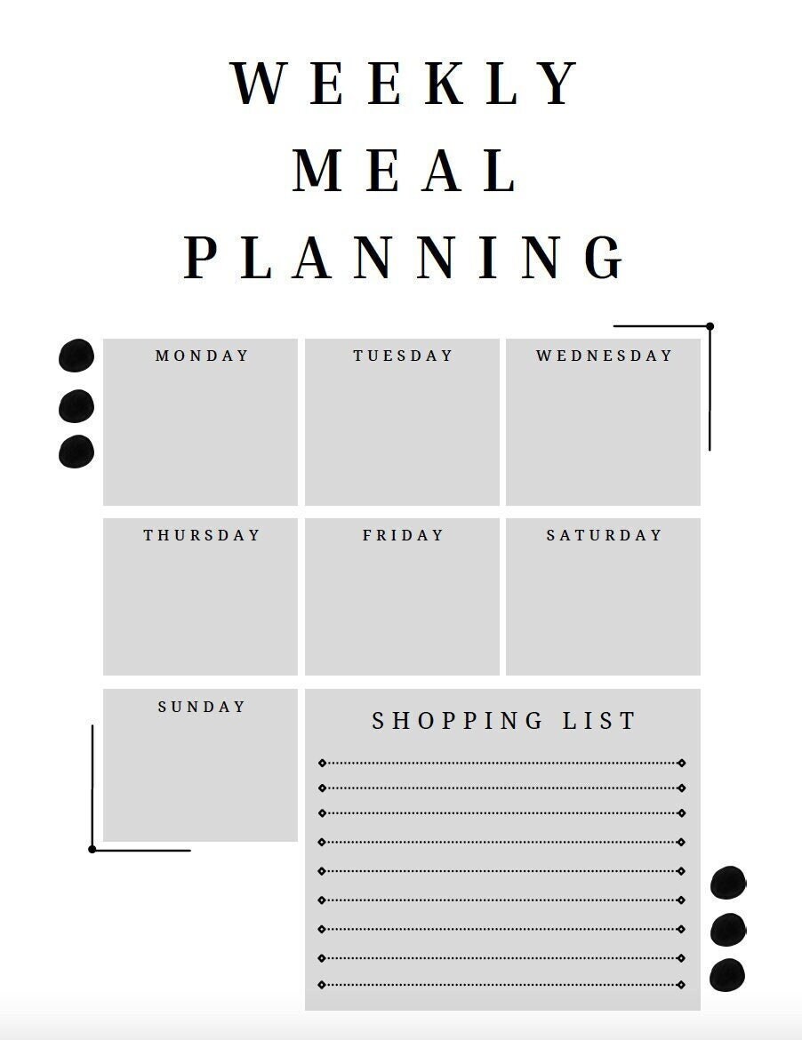 Weekly Meal Planning Template - Classic Style - Etsy