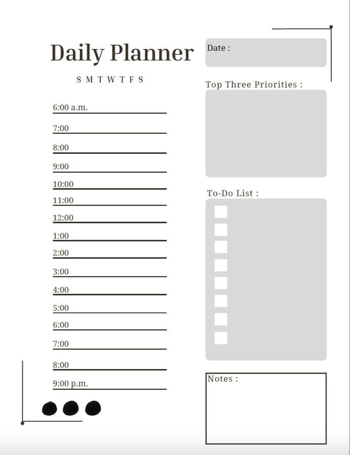 Daily Planner Template Classic Style Etsy