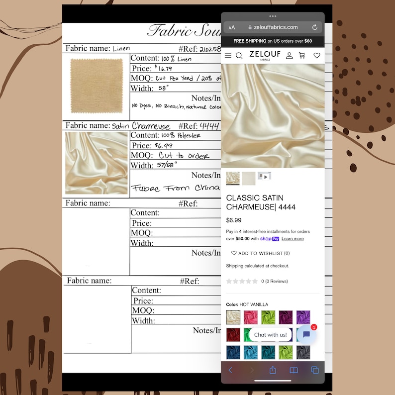 Pu&ograve; includere: Una scheda prodotto per tessuto in satin charmeuse classico in colore Vaniglia Calda. Il tessuto &egrave; 100% poliestere ed &egrave; disponibile in una variet&agrave; di colori. La scheda include una descrizione del tessuto, il suo prezzo e un link per acquistarlo.