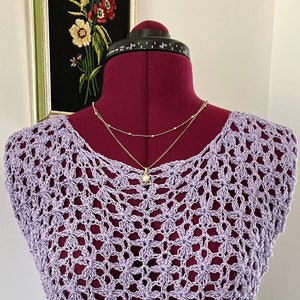 Lavender Silky Effect Top, Crochet Ladies Top, Handmade Top, Small, Delicate Romantic Look, Spring Summer Blouse.