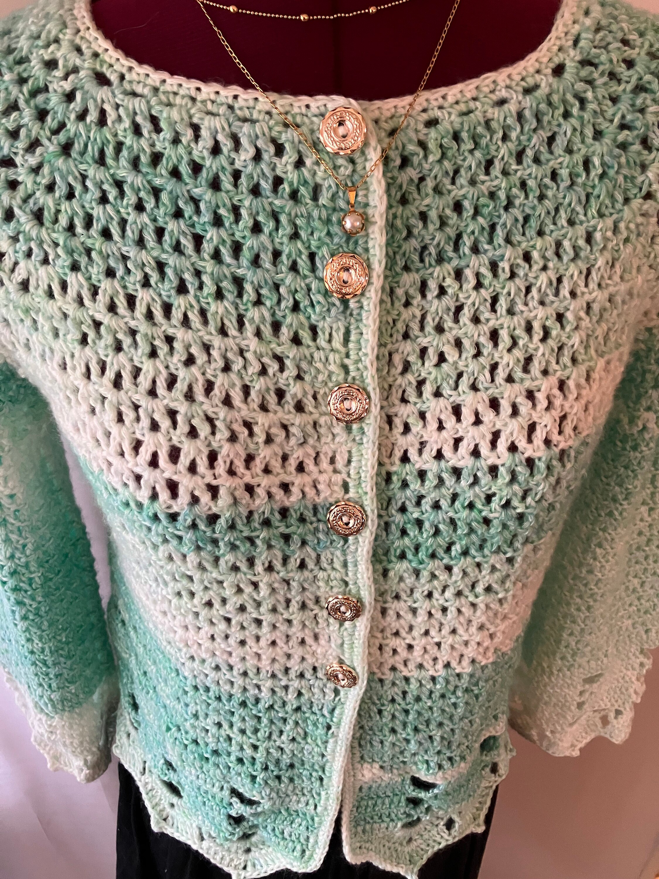 Designs by Laura – Hand-Crocheted Sage Green Cardigan