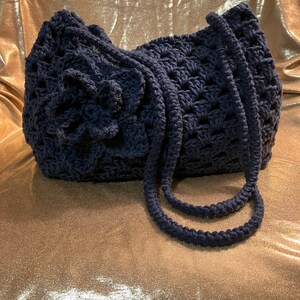 Blue Tote bag, Crochet bag, Handmade bag, Flower bag, 5x 4in base, 7in high, Summer tote, Spring tote, fall tote