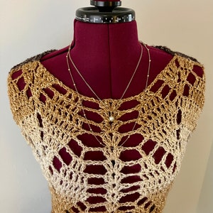 Sparkly Brown-Beige Top, Crochet Elegant Ladies Top, Crochet top, Spring Top, Fall Top, Small/Medium, Crochet Handmade,