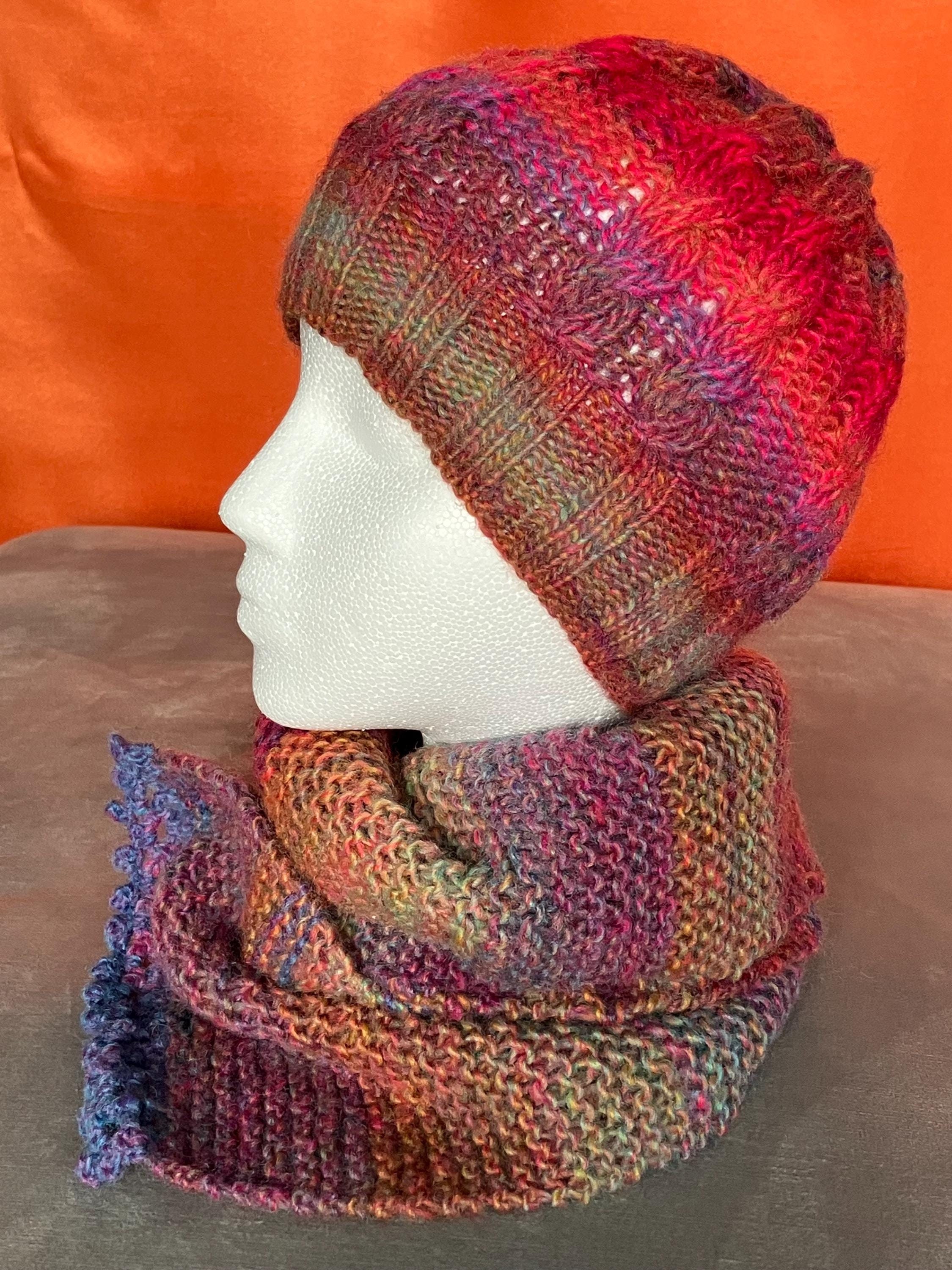 Multicolor Hat and Scarf Set, Knitted, Handmade, Warm and 
