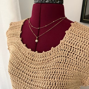 Crochet Top, Ladies Top, Square Neck, Pineapple Border, Medium 23x18in, Beige Top, Cotton Top, All Seasons, Handmade, Gentle Wash, Dry Flat
