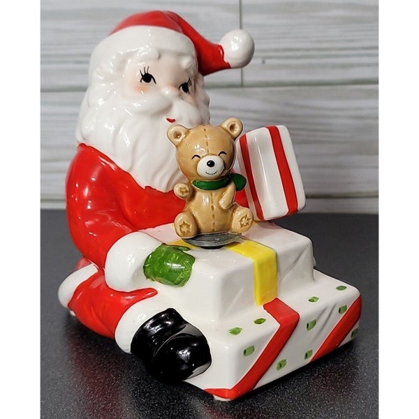 VTG George Good Japan Santa & Bear Music Box 1980 Works Christmas Holiday Decor