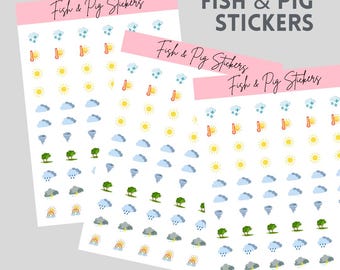 Weather Planner Stickers|  Weather icons Sunny, Rainy, Stormy| Watercolor Planner Stickers