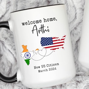 Cadeau citoyen américain Cadeau pour nouveau citoyen américain Cadeau personnalisé avec deux pays Mug personnalisé Mug drapeau américain Cadeau nouveau américain