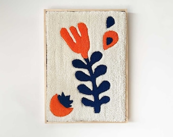 Orange Flower38 Handmade Tufted Rug, framed wall hanging Personalized Unique Gift for Best Friend Home Rug Custom Name Rug Housewearing Gift