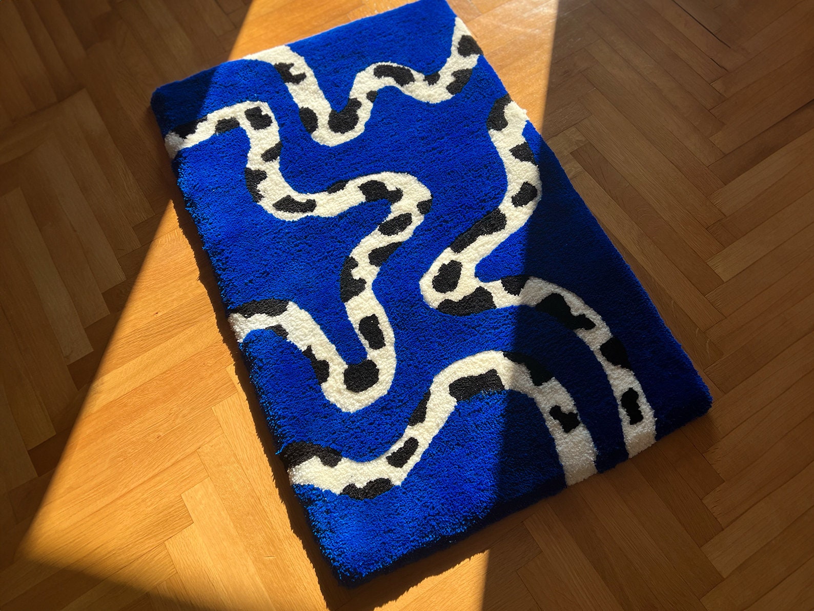 Handmade Black and White Cow Spotted Rug, Snake Cow Spotted. Custom ...