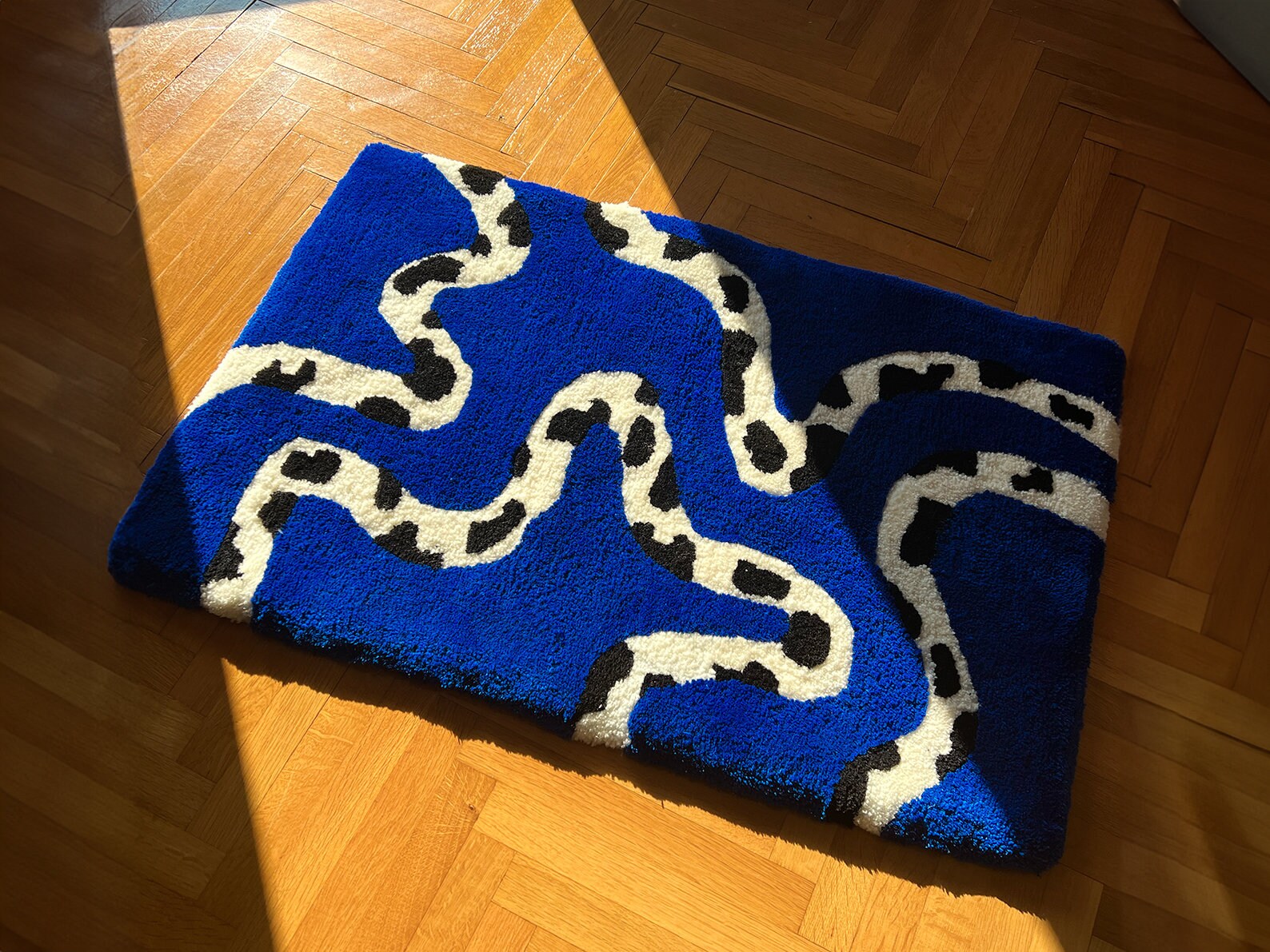 Handmade Black and White Cow Spotted Rug, Snake Cow Spotted. Custom ...