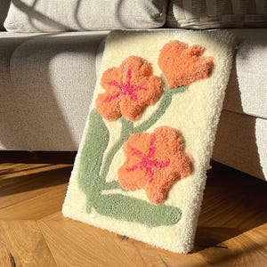 3D Pastelowy Łososiowy Kolor Kwiatów Rosnących na Ścianie Sztuki, 3D Ręcznie Robiony Dywan, Dywan Tuft,