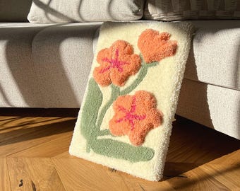 3D Pastal Salmon Color Flower Grow Wall Art, 3d Handmade Rug, Tuft Rug,