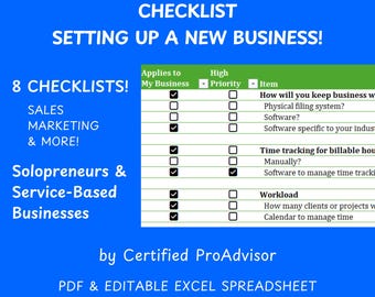 To-Do List for New Business, Tasks to Start and Setup Service Business, Solopreneurs, Service-Based Small Businesses, PDF, Excel Spreadsheet