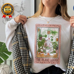 Plant Lover Gardening Tarot Card Sweatshirt, Plant Mom Oversized Shirt, Plant Witch Clothing, Skeleton T-Shirt, Botanical Witchy Shirt