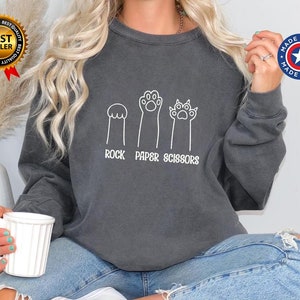 Rock Paper Scissors Sweatshirt, lustiges Katzenpfoten-Shirt, Unisex-T-Shirt mit Rundhalsausschnitt für Katzenliebhaber, Katzenbesitzer-Shirt, Katzenpfoten-Shirts Comfort Colors®