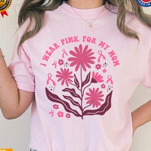 Custom Breast Cancer Awareness Month, Personalized I Wear Pink For Breast Cancer Shirt, Boho Floral Ribbon Comfort Colors®