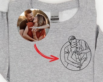 Custom Portrait From Photo, Outline Photo Sweatshirt, Personalize Photo, Custom Portrait, Couple Hoodie, Christmas Couple Sweater