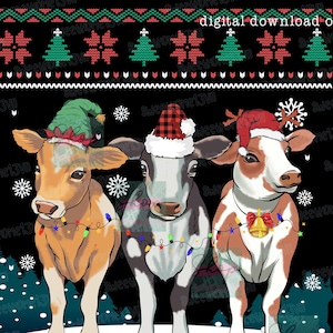 Mucche luci di Natale T-shirt, brutto maglione regalo di Natale, giovenche divertenti camicia di Natale, felpa per le vacanze, regali di Natale amante della mucca, animali da fattoria
