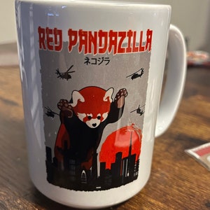 Taza de Pandazilla roja, taza para amantes de los pandas, divertida taza de Pandazilla roja, taza de cerámica vintage de Pandazilla roja de 11 oz