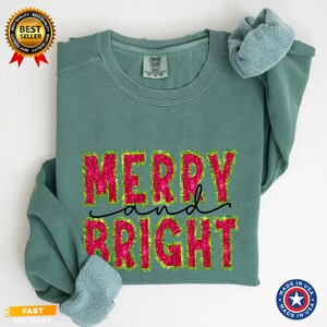 Merry and Bright Sweatshirt, Christmas Sweatshirt, Family Christmas Sweatshirt, Christmas Sweatshirts, Merry Bright Comfort Colors®