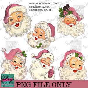 Vintage Digital Clipart 6 Pink Santa Claus Christmas Vintage Greeting Card Clip Art Graphic Image Sublimation PNG