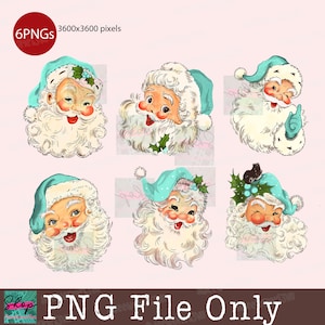 Vintage Digital Clipart 6 Blue Santa Claus Christmas Vintage Greeting Card Clip Art Graphic Image Sublimation PNG