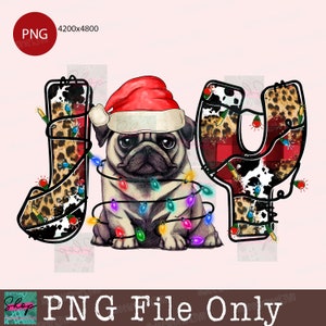 Joy Christmas Pug Dog Png Sublimation Design,Joy Christmas Lights Png,Dog Png,Christmas Pug Png,Descarga instantánea