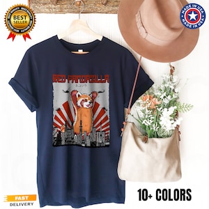 Camiseta Pandazilla roja, camiseta para amantes de los pandas, camiseta divertida de panda rojo, camiseta de manga corta Pandazilla vintage, camiseta sin mangas, cuello en V