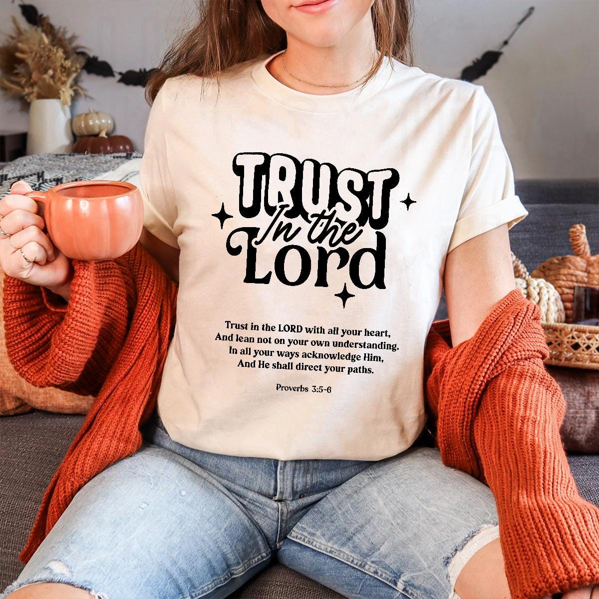 Trust in the Lord Proverbs 3:5 T-Shirt Design for Christian Women Bible Verse Top Uplifting Faith Shirt Bible Quote Shirt Tee