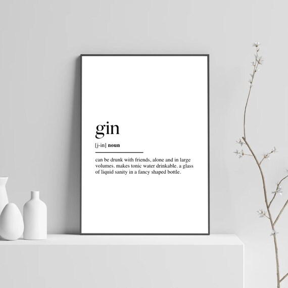 Gin Dictionary Definition Print Gin Typography Poster Etsy