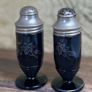 Rare Vintage Hazel Atlas Black Salt & Pepper Shakers