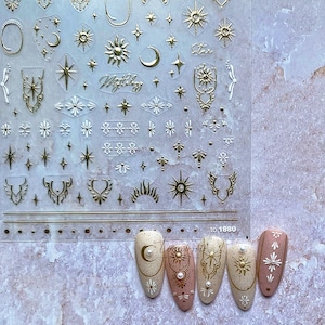 Gold Nail Stickers, Totem Moon And Star Nail Stickers, Gold Nail Decals, Nail Decal Art, DIY Nails