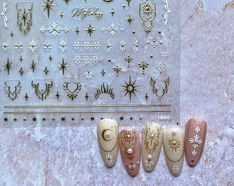 Gold Nail Stickers, Totem Moon And Star Nail Stickers, Gold Nail Decals, Nail Decal Art, DIY Nails