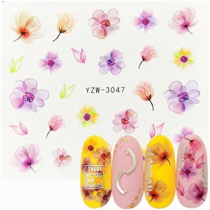 Nail Art Water Decals Stickers watercolor Transfers Summer  Flowers Petals Floral Fern Eucalyptus