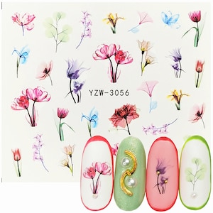 Nail Art Water Decals Stickers watercolor Transfers Summer  Flowers Petals Floral Fern Eucalyptus