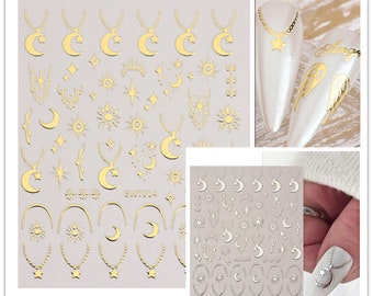 Gold Nail Stickers, Totem Moon And Star Nail Stickers, Gold Nail Decals, Nail Decal Art, DIY Nails