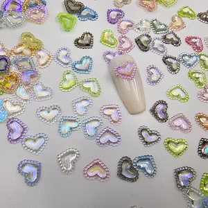 100+ pcs mixed color mini heart|Nair art| nail charms| Resin Macarons colorful heart ly2k|cabochon 8mm