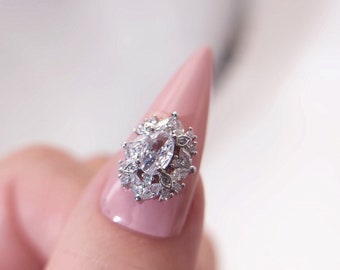 2 pcs High Quality Nail Gem, Nail Charms, earring charm, Metal mosaic white zircon , Nail Bling, Nail Crystal, Nail Rhinestone