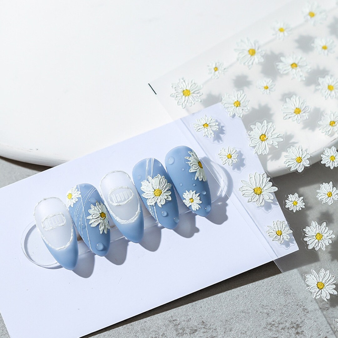 White Daisy Flower Nail Art Decals|nail Sticker| Nail Diy - 5D Self