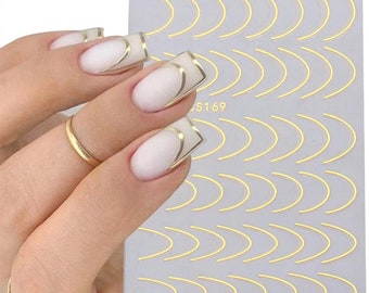 Nail sticker nail decals Gold Stripes Link Chain Gold and white Metallic French Line Nail Stickers DIY 3D Self-Adhesive Nail Stickers