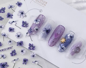 Nail Art Decals|Embossed Nail Stickerdark purple and light purple | Nail Diy - 5D Self-Adhesive Nail Sticker Valentine's Day