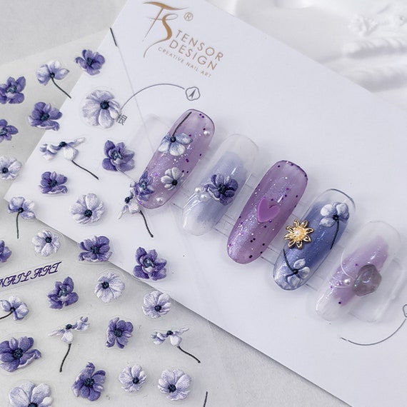 Nail Art Decals|Embossed Nail Stickerdark purple and light purple | Nail Diy - 5D Self-Adhesive Nail Sticker Valentine's Day