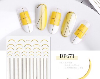 Nail sticker nail decals Gold Stripes Link Chain Gold Metallic French Line Nail Stickers DIY 3D Self-Adhesive Nail Stickers