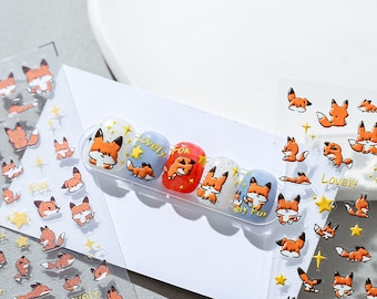 Nail Art Decals|Embossed Nail Sticker cute fox  | Nail Diy  -  5D Self-Adhesive Nail Sticker
