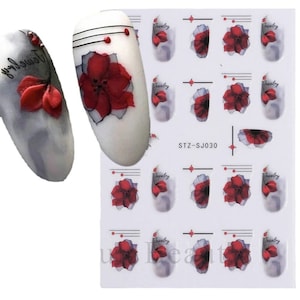 Nails Stickers red and black roses Red gold foil cotton buds | nail art decals Self-Adhensive